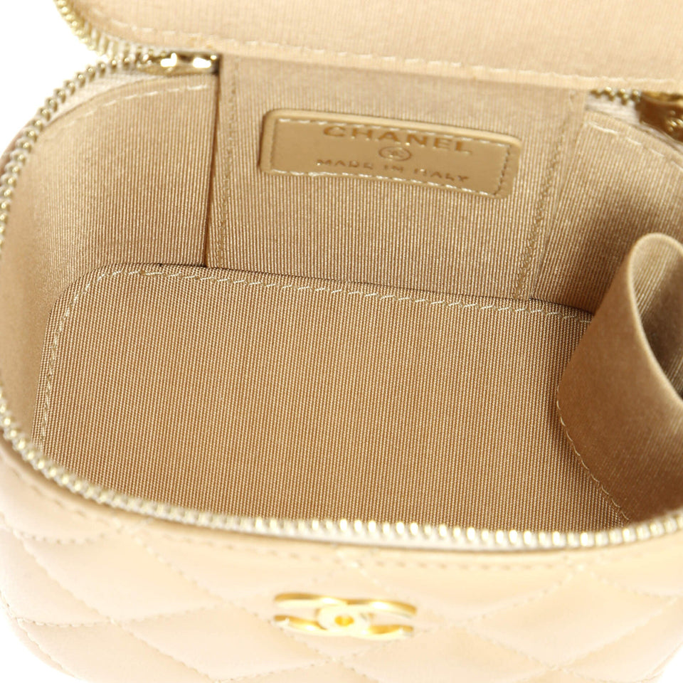 Classic Top Handle Vanity Case with Chain Quilted Lambskin Mini