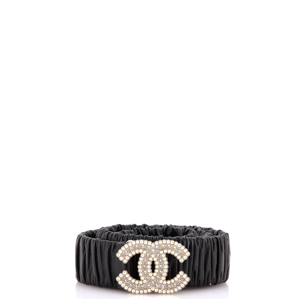 CC Elastic Belt Leather with Metal, Crystals and Faux Pearls 80