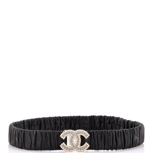 CC Elastic Belt Leather with Metal, Crystals and Faux Pearls 80