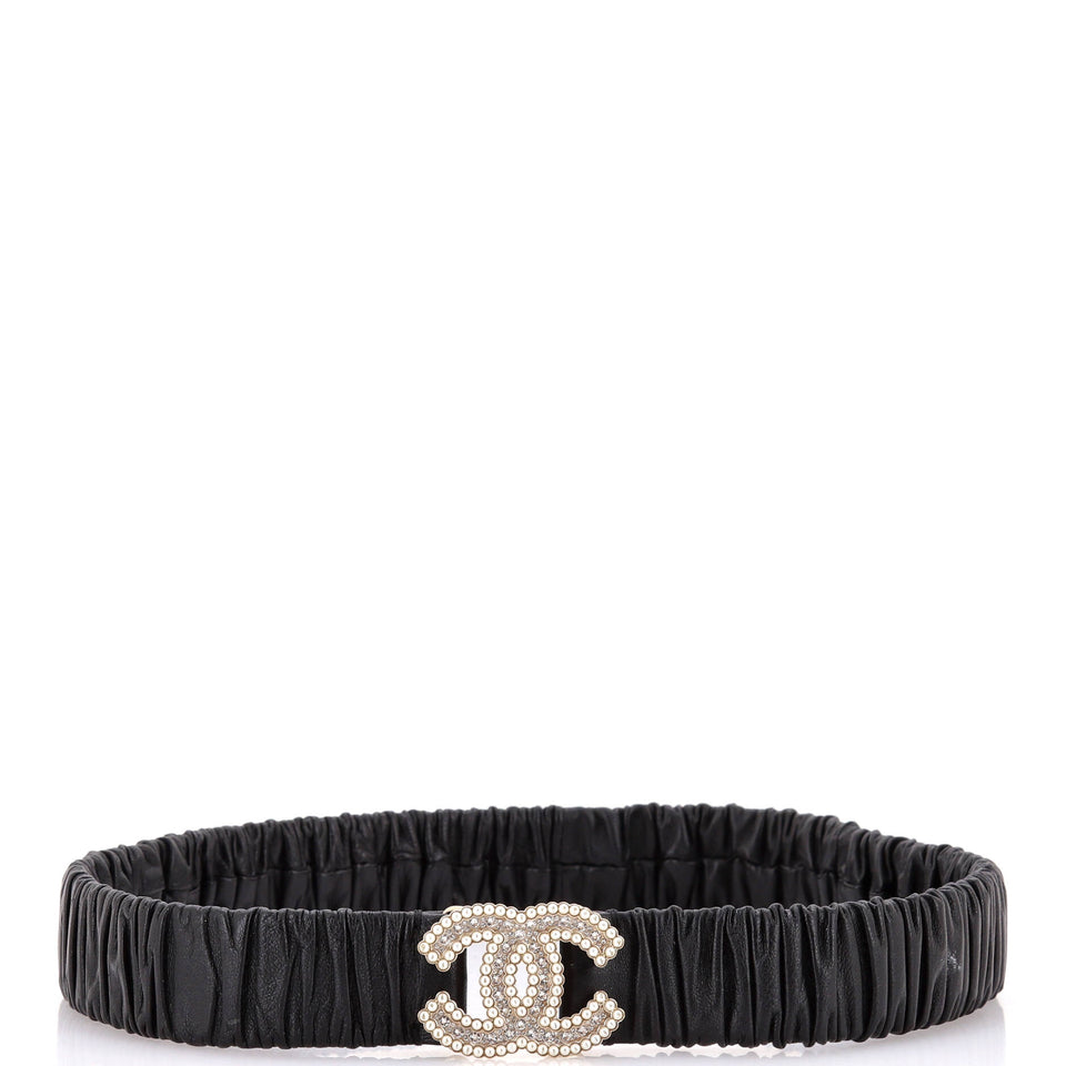 CC Elastic Belt Leather with Metal, Crystals and Faux Pearls 80