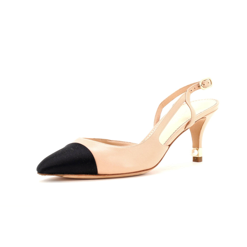 Women’s Cap Toe Pearl Slingback Pumps Leather