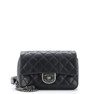 Double Carry Chain Waist Bag Quilted Goatskin Small