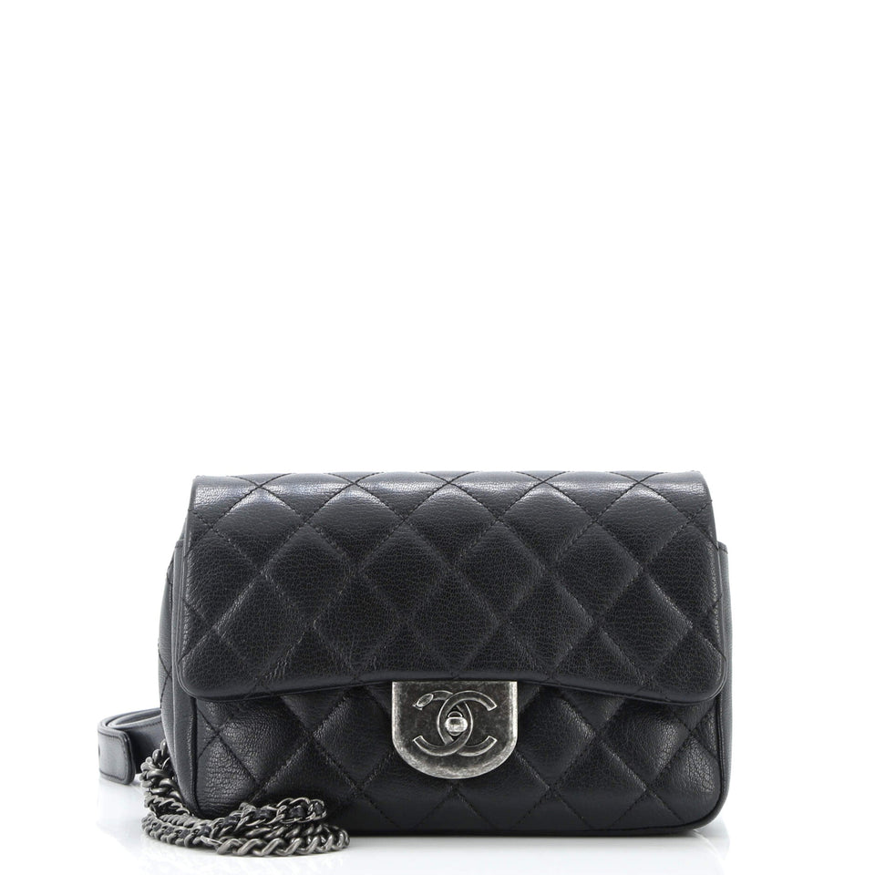 Double Carry Chain Waist Bag Quilted Goatskin Small