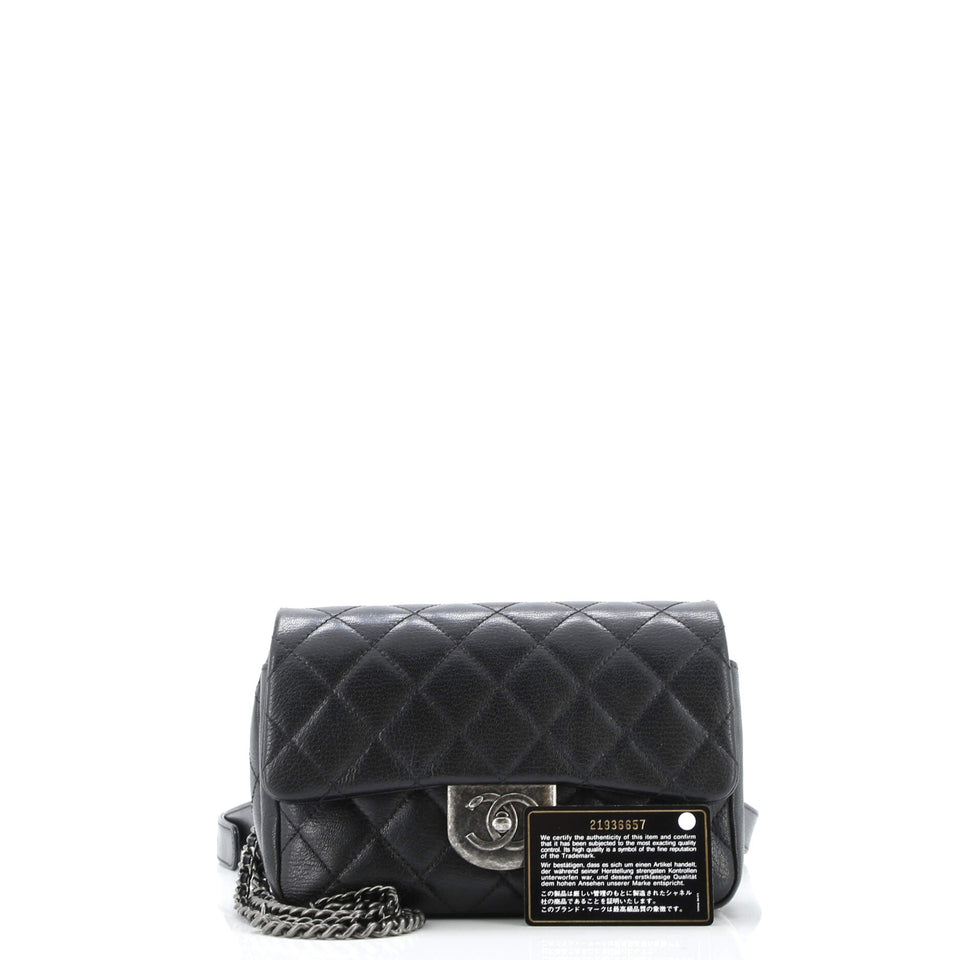 Double Carry Chain Waist Bag Quilted Goatskin Small