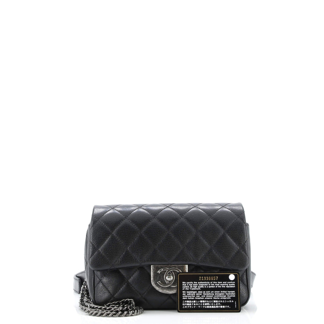 Double Carry Chain Waist Bag Quilted Goatskin Small