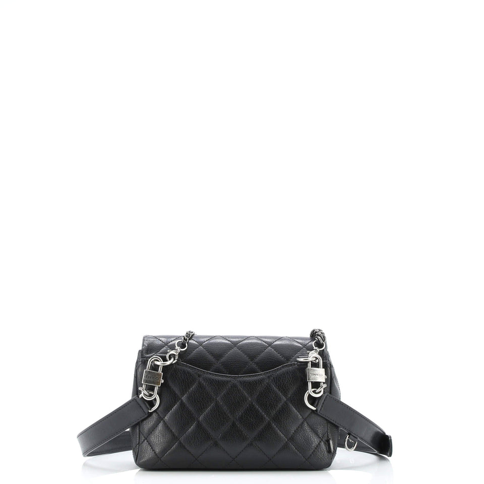 Double Carry Chain Waist Bag Quilted Goatskin Small