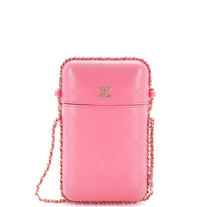 Chain Around Phone Holder Box Crossbody Quilted Lambskin