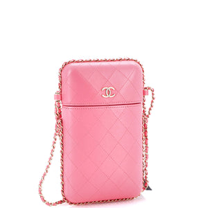 Chain Around Phone Holder Box Crossbody Quilted Lambskin