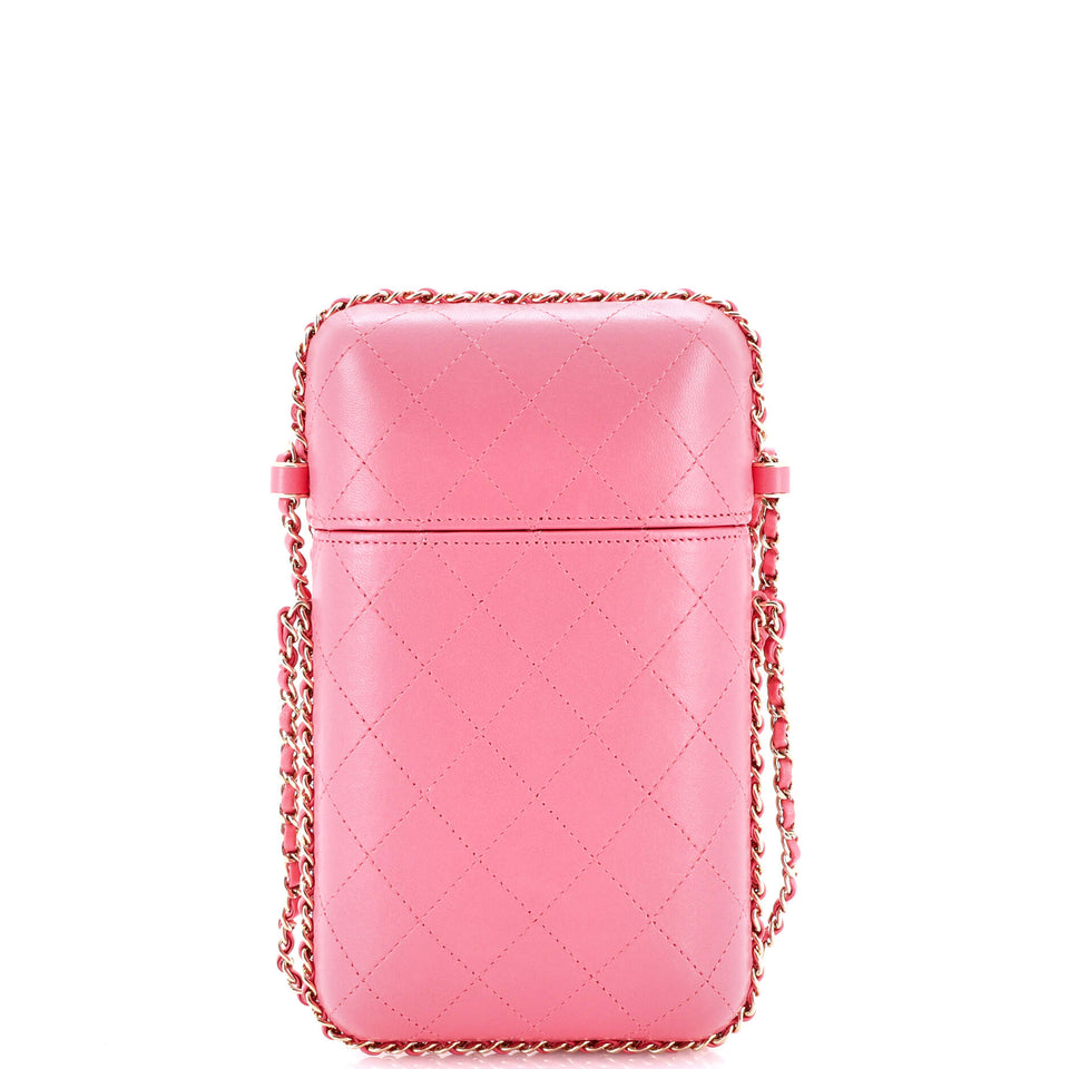 Chain Around Phone Holder Box Crossbody Quilted Lambskin