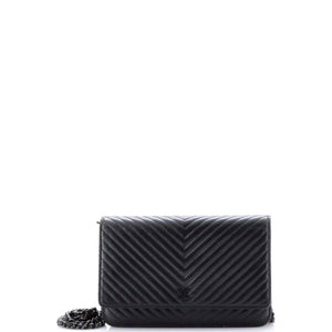So Black Wallet on Chain Chevron Lambskin