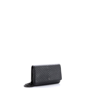 So Black Wallet on Chain Chevron Lambskin