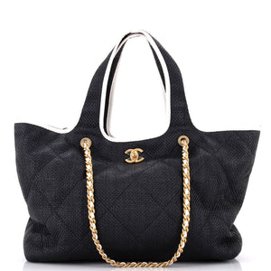 Coco Beach CC Shopper Tote Quilted Raffia Maxi