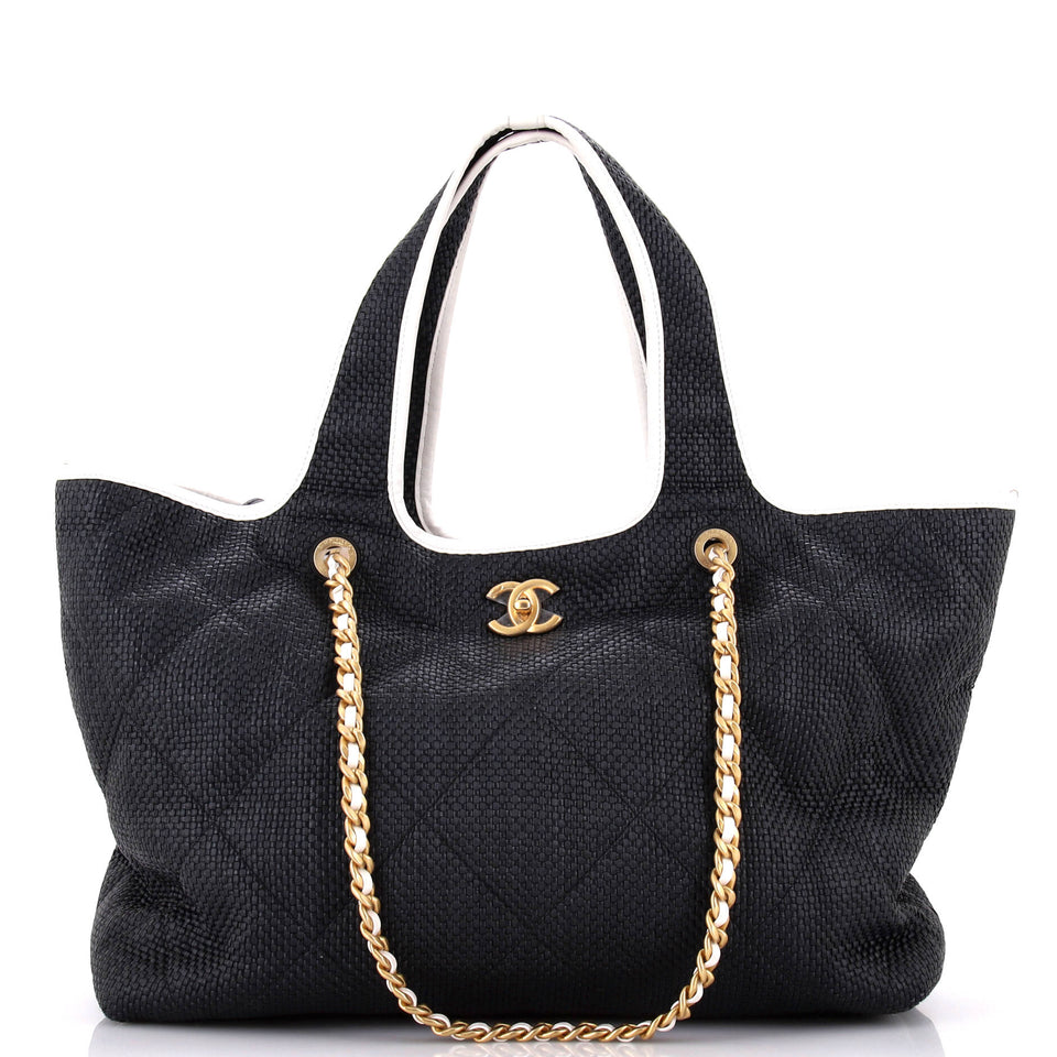 Coco Beach CC Shopper Tote Quilted Raffia Maxi