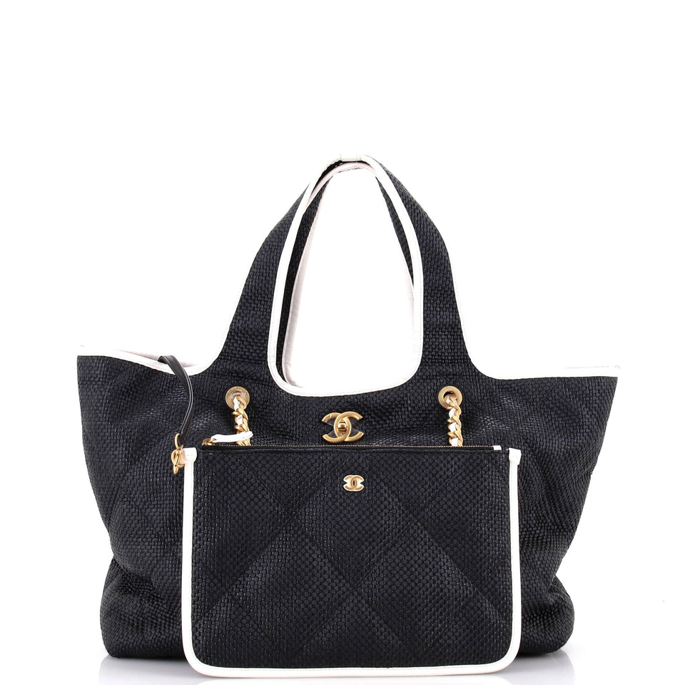 Coco Beach CC Shopper Tote Quilted Raffia Maxi