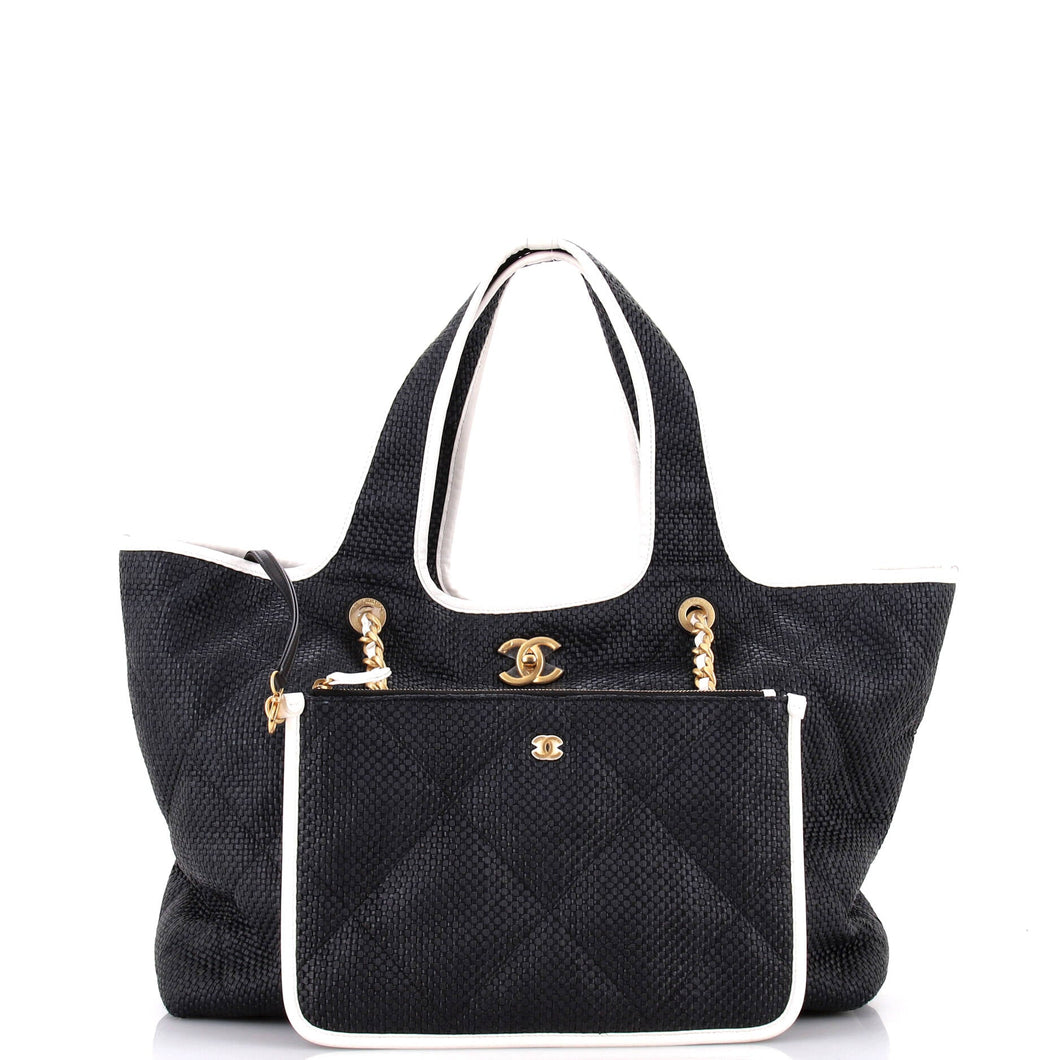 Coco Beach CC Shopper Tote Quilted Raffia Maxi