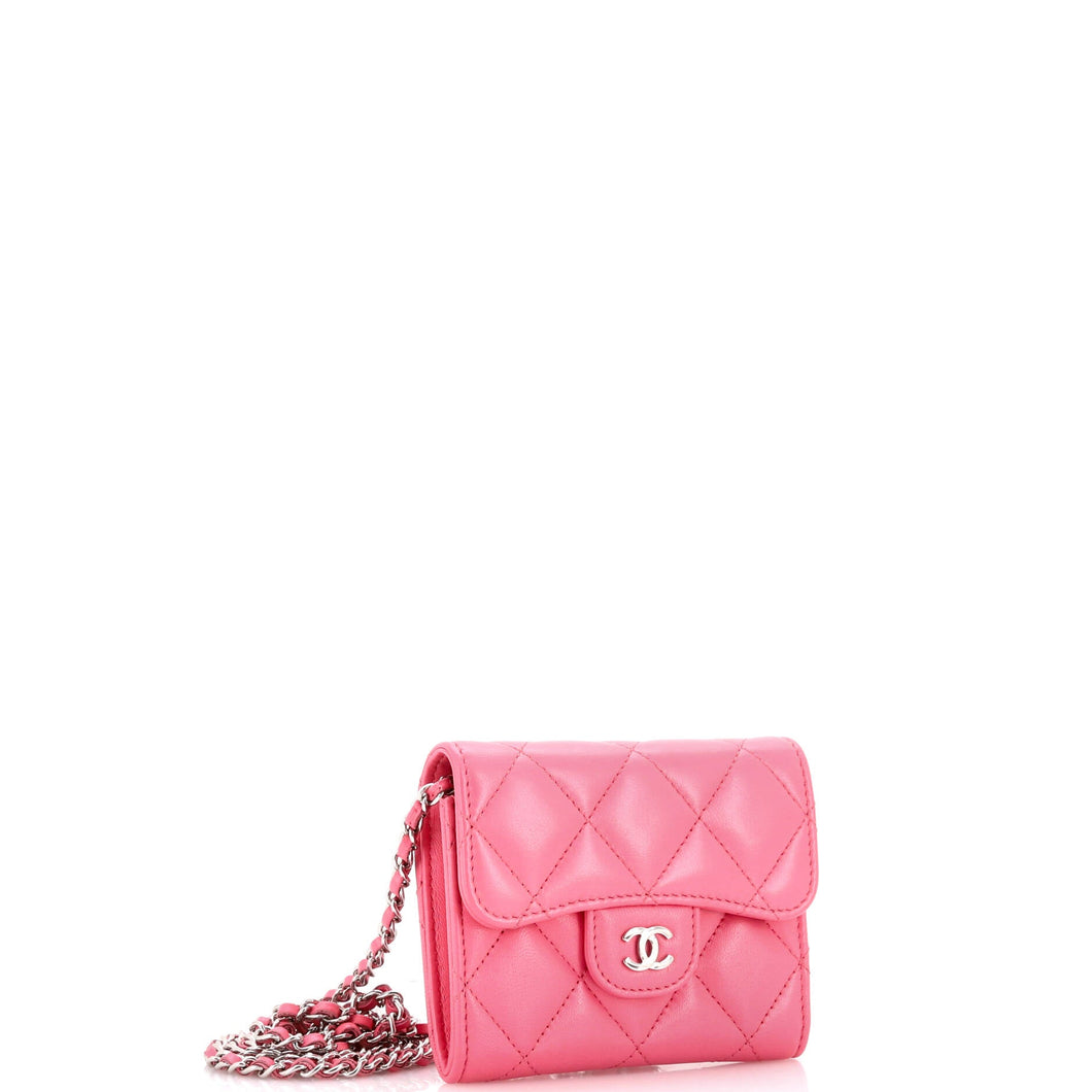Classic Flap Card Holder on Chain Quilted Lambskin Mini