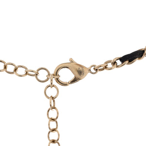 Double CC Chain Choker Necklace Metal with Leather and Crystals