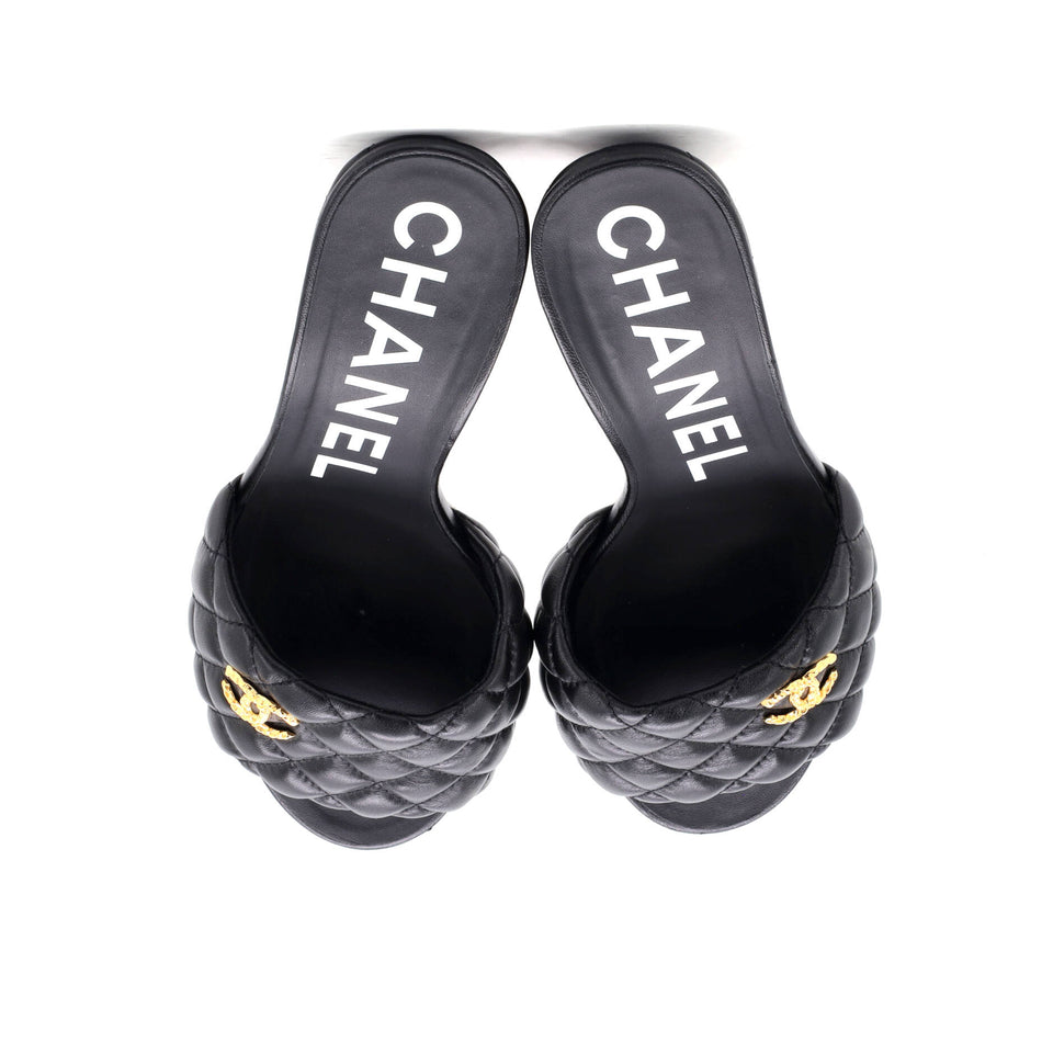 Women's CC Heeled Mule Sandals Quilted Leather