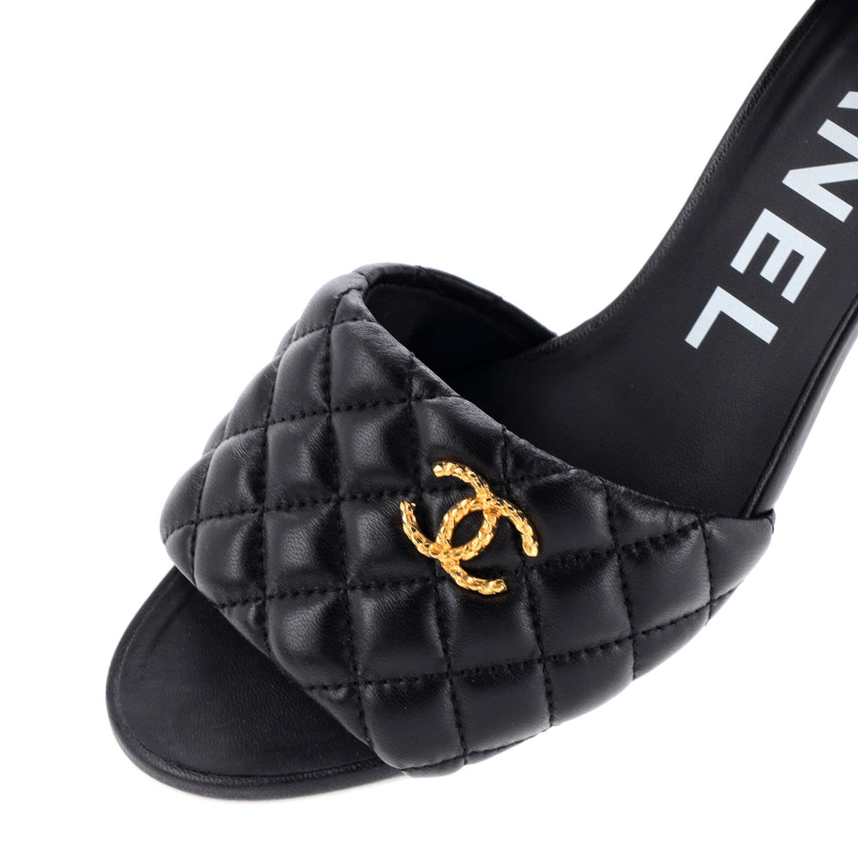 Women's CC Heeled Mule Sandals Quilted Leather