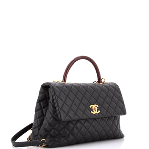 Coco Top Handle Bag Quilted Caviar with Lizard Medium