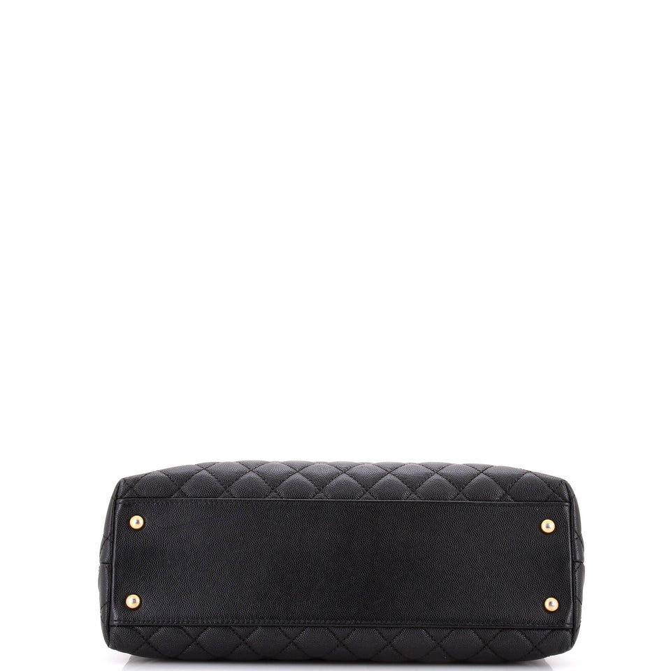 Coco Top Handle Bag Quilted Caviar with Lizard Medium