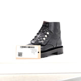 Women's Cap Toe CC Chain Around Pearl Combat Boots Leather