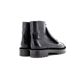 Women's Cap Toe CC Chain Around Pearl Combat Boots Leather