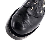 Women's Cap Toe CC Chain Around Pearl Combat Boots Leather