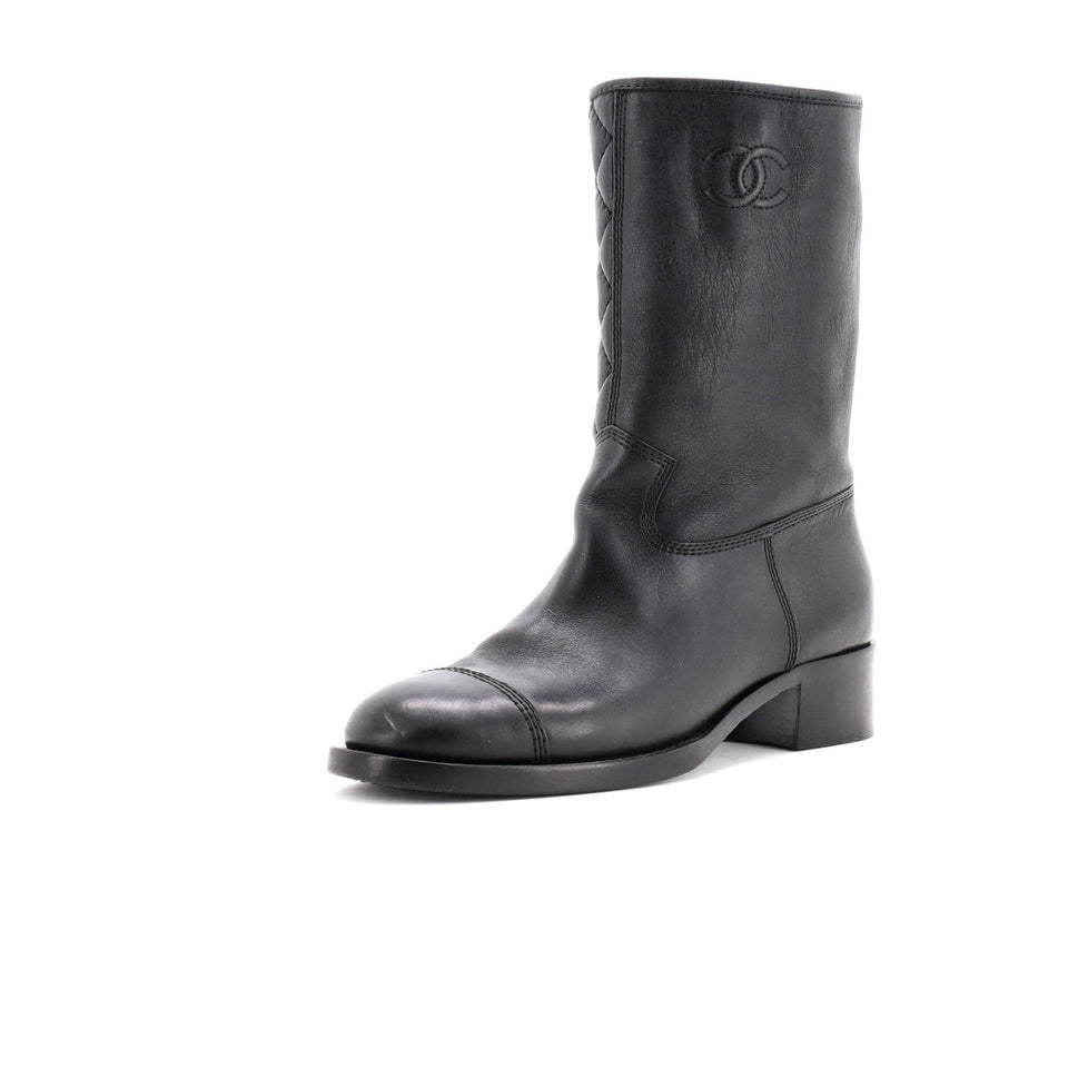 Women's Cap Toe CC Mid-Calf Combat Boots Leather