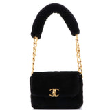 CC Bar Chain Handle Flap Bag Quilted Shearling Small