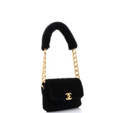 CC Bar Chain Handle Flap Bag Quilted Shearling Small