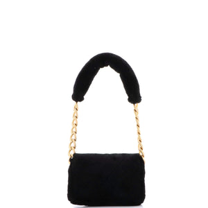 CC Bar Chain Handle Flap Bag Quilted Shearling Small