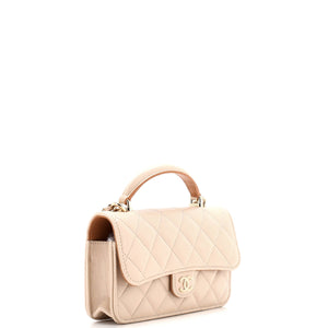 Classic Top Handle Flap Phone Holder with Chain Quilted Lambskin