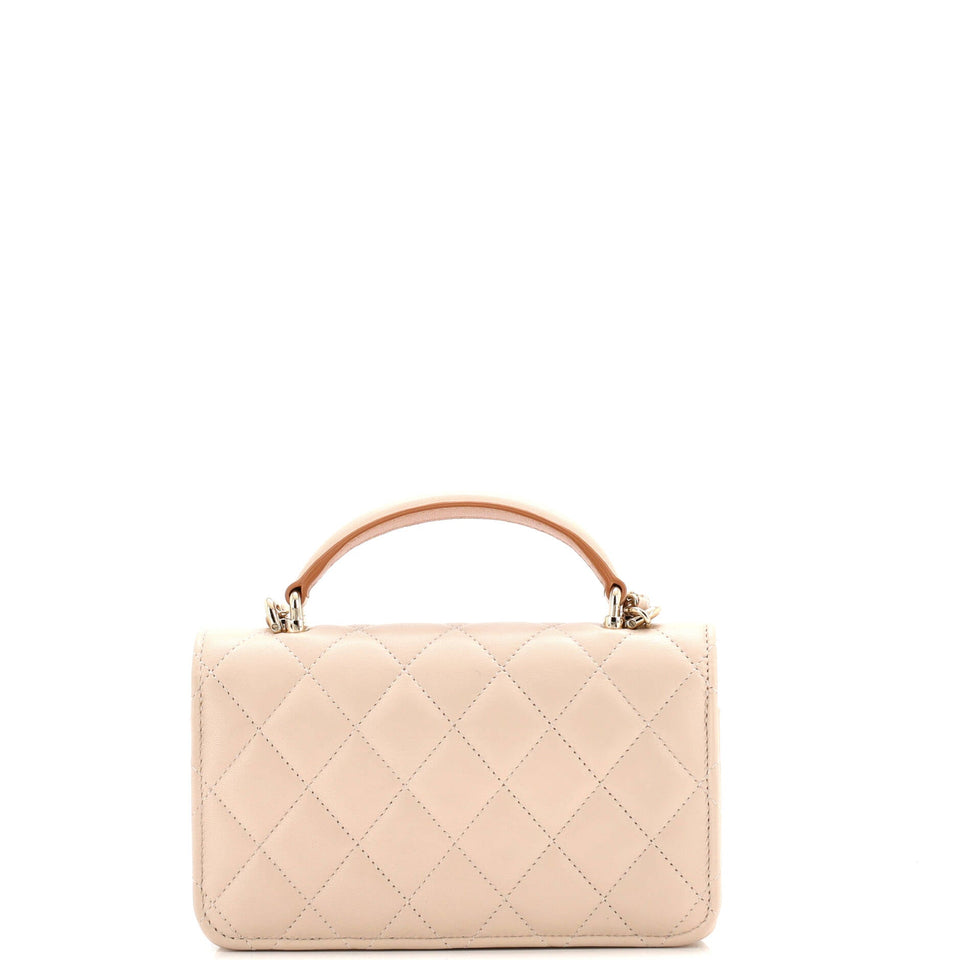 Classic Top Handle Flap Phone Holder with Chain Quilted Lambskin