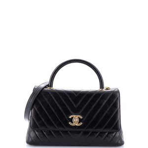 Coco Top Handle Bag Chevron Calfskin Small