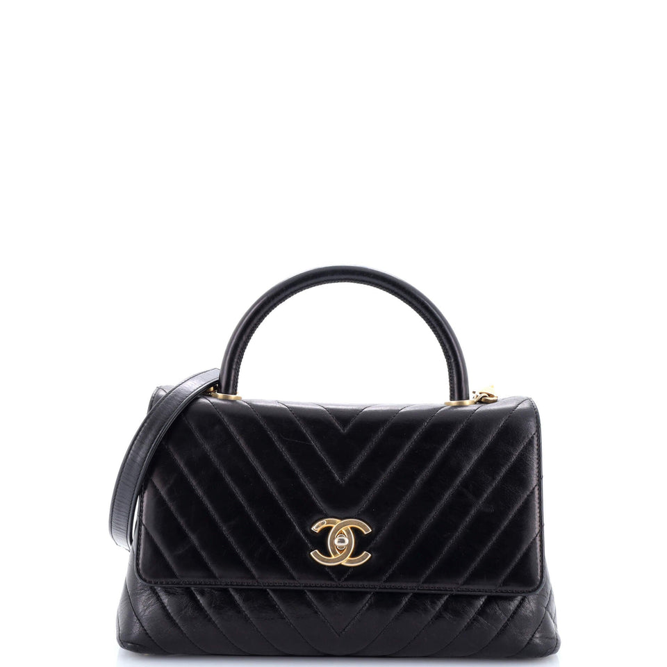 Coco Top Handle Bag Chevron Calfskin Small