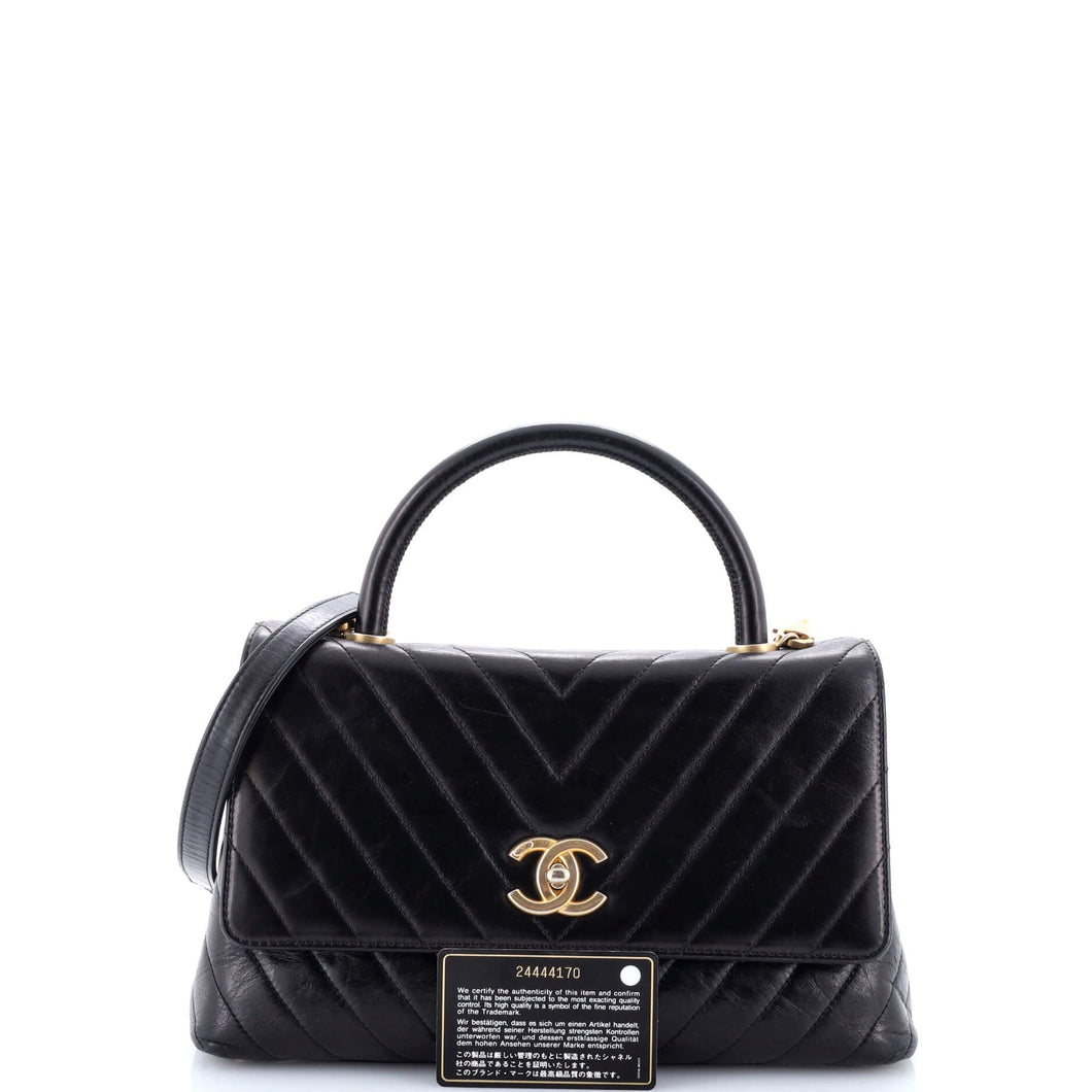 Coco Top Handle Bag Chevron Calfskin Small