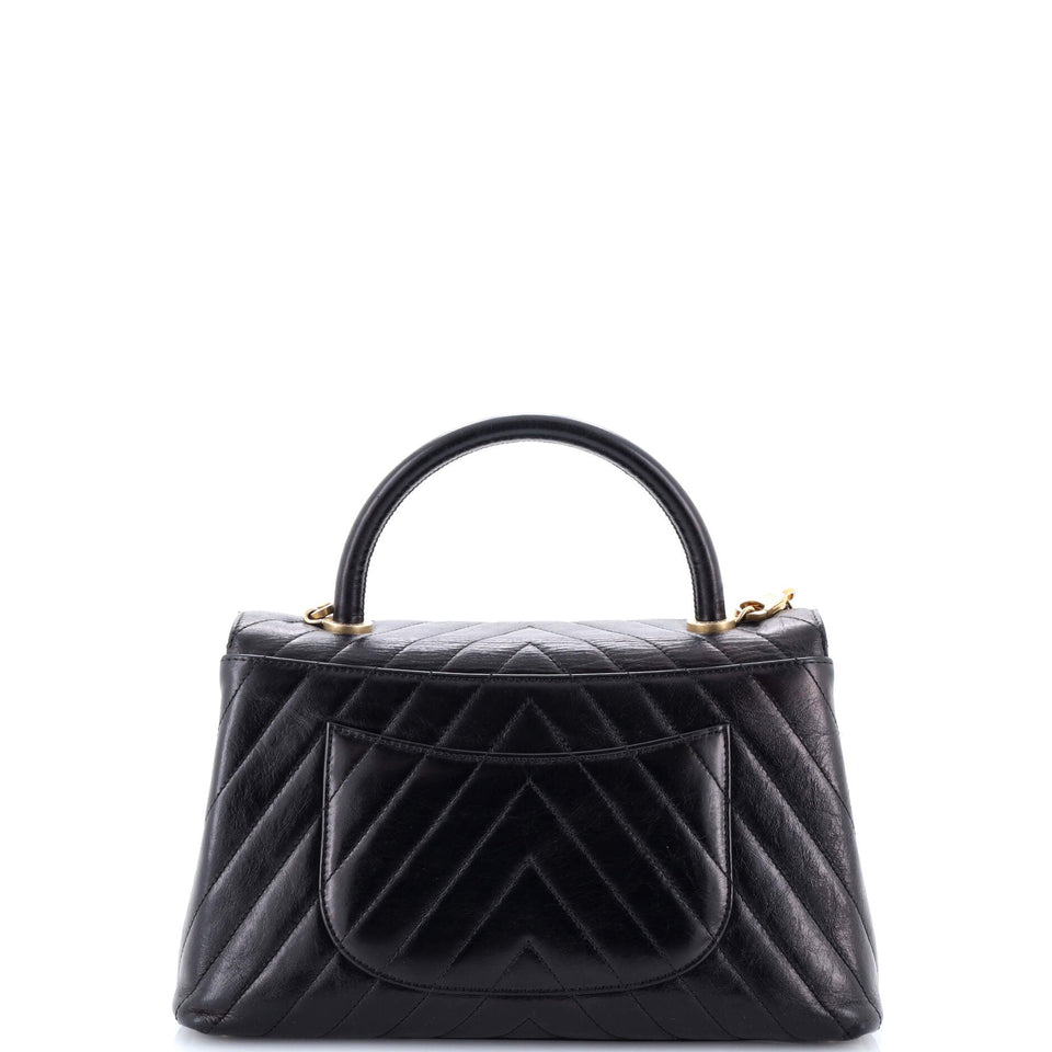 Coco Top Handle Bag Chevron Calfskin Small