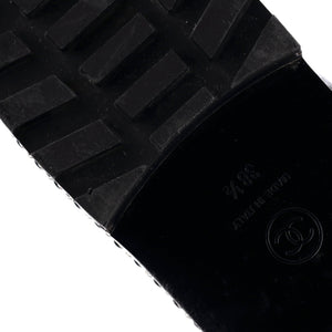 Women's Cap Toe CC Chain Around Pearl Combat Boots Leather