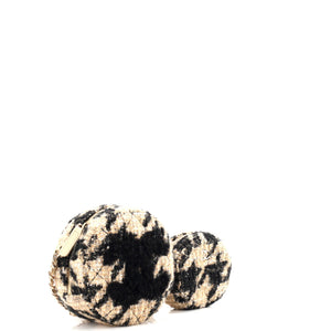 Round Clutch with Chain and Coin Purse Quilted Tweed with Shearling
