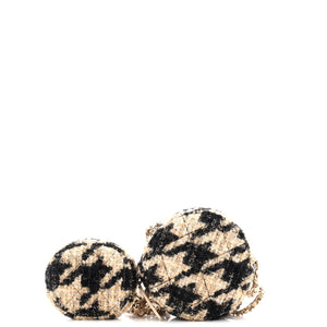 Round Clutch with Chain and Coin Purse Quilted Tweed with Shearling