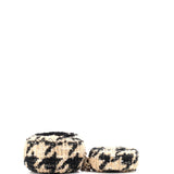 Round Clutch with Chain and Coin Purse Quilted Tweed with Shearling