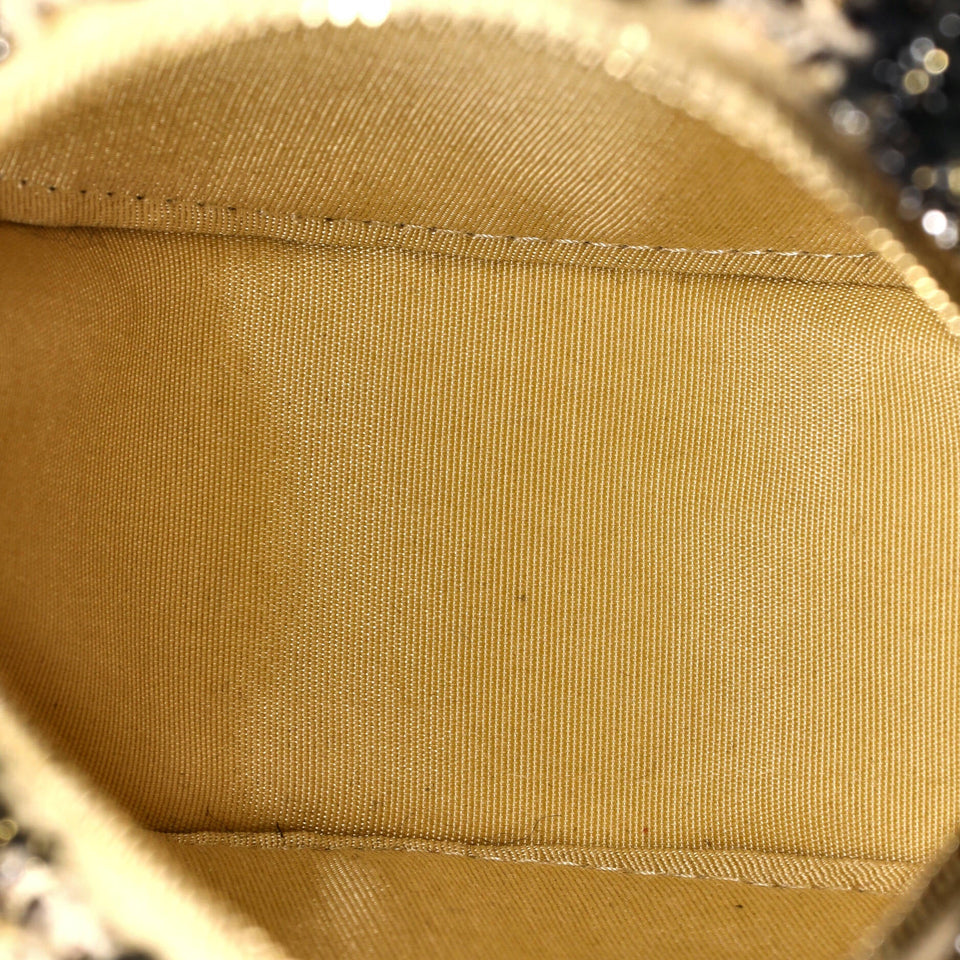 Round Clutch with Chain and Coin Purse Quilted Tweed with Shearling