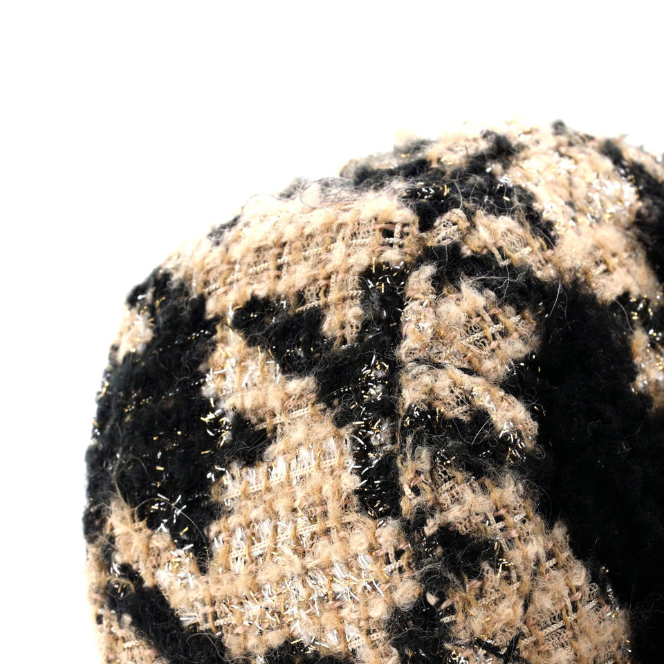 Round Clutch with Chain and Coin Purse Quilted Tweed with Shearling
