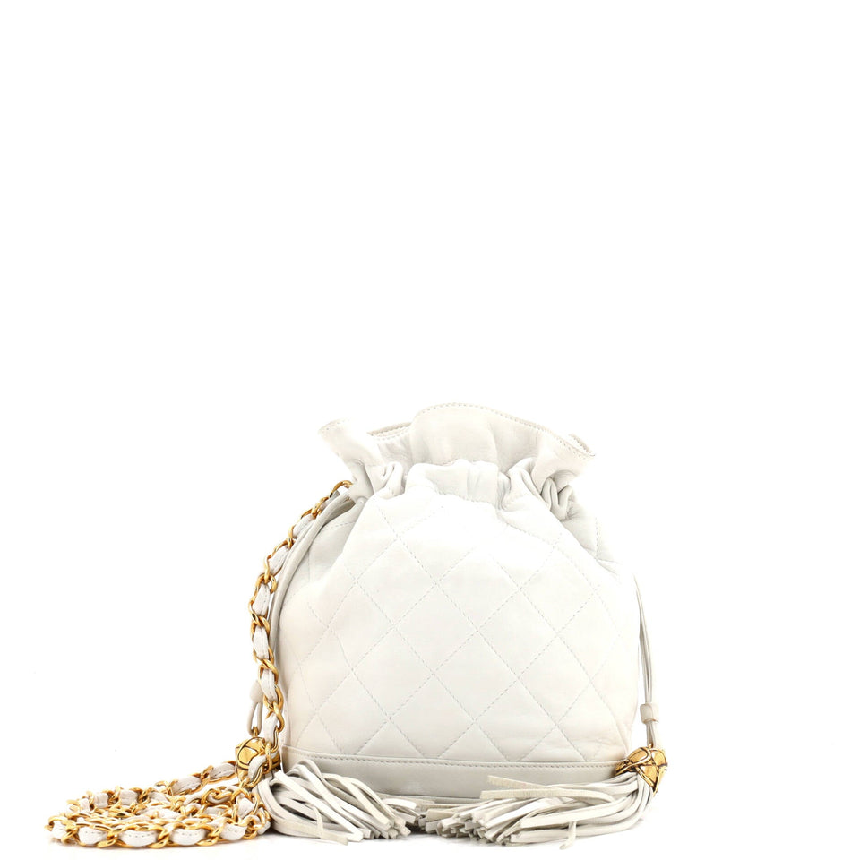 Vintage Drawstring Bucket Bag Quilted Lambskin Small
