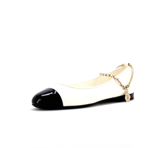 Women's Cap Toe Ankle Chain Ballerina Flats Leather