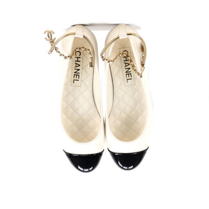 Women's Cap Toe Ankle Chain Ballerina Flats Leather