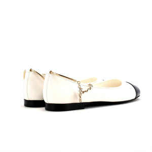 Women's Cap Toe Ankle Chain Ballerina Flats Leather