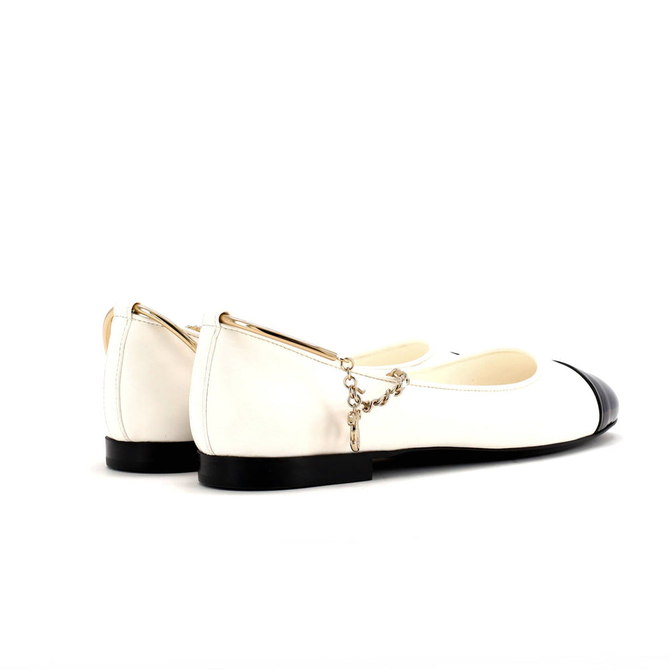 Women's Cap Toe Ankle Chain Ballerina Flats Leather