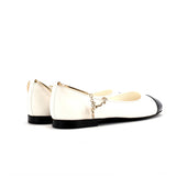 Women's Cap Toe Ankle Chain Ballerina Flats Leather